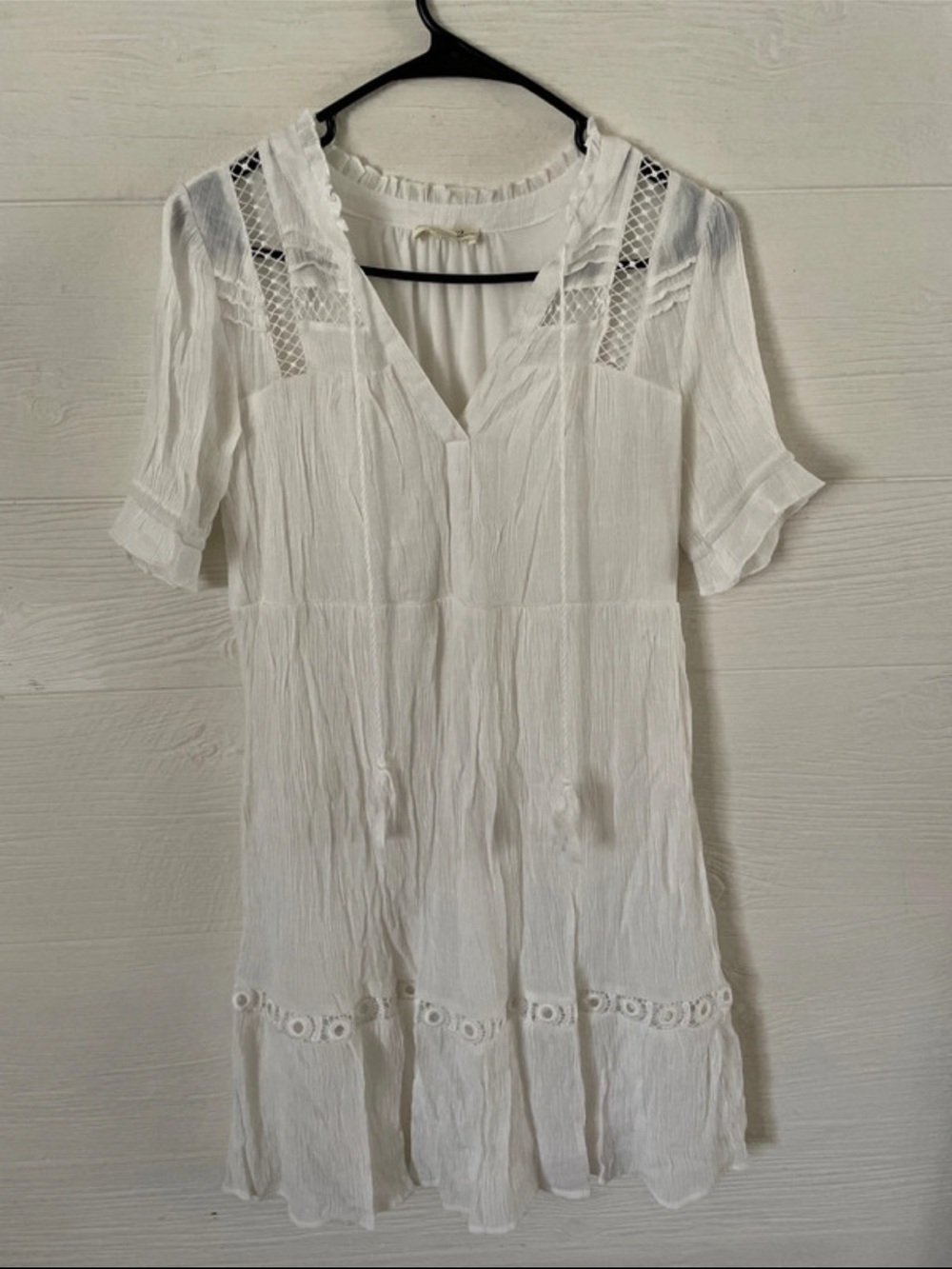 Women’s White Crochet-Trim Mini Dress